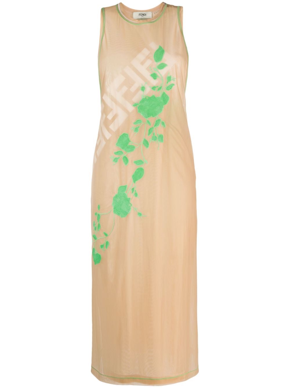 Roses sleeveless midi dress - Neutrals