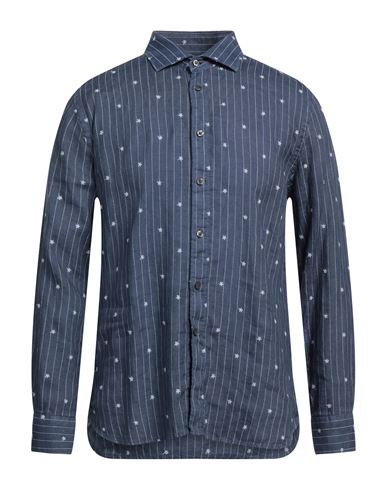 120% Lino Man Shirt Navy Size 4XL Linen