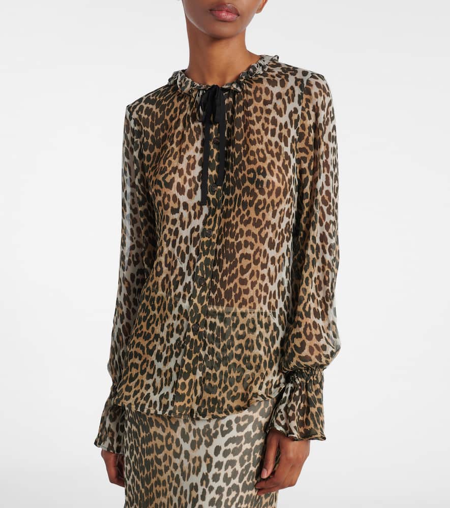 Leopard-print tie-neck chiffon blouse