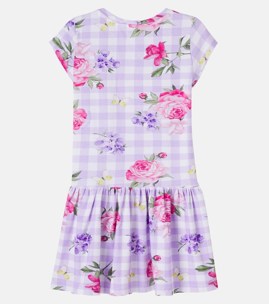Floral gingham cotton-blend jersey dress