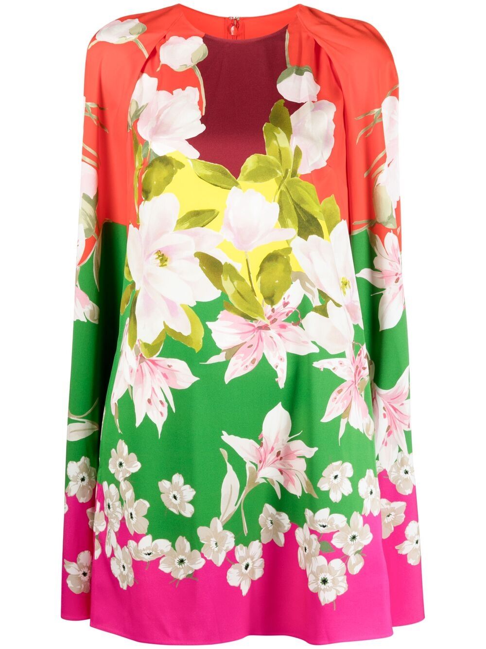 Flying Flowers print cape-sleeve minidress - Green