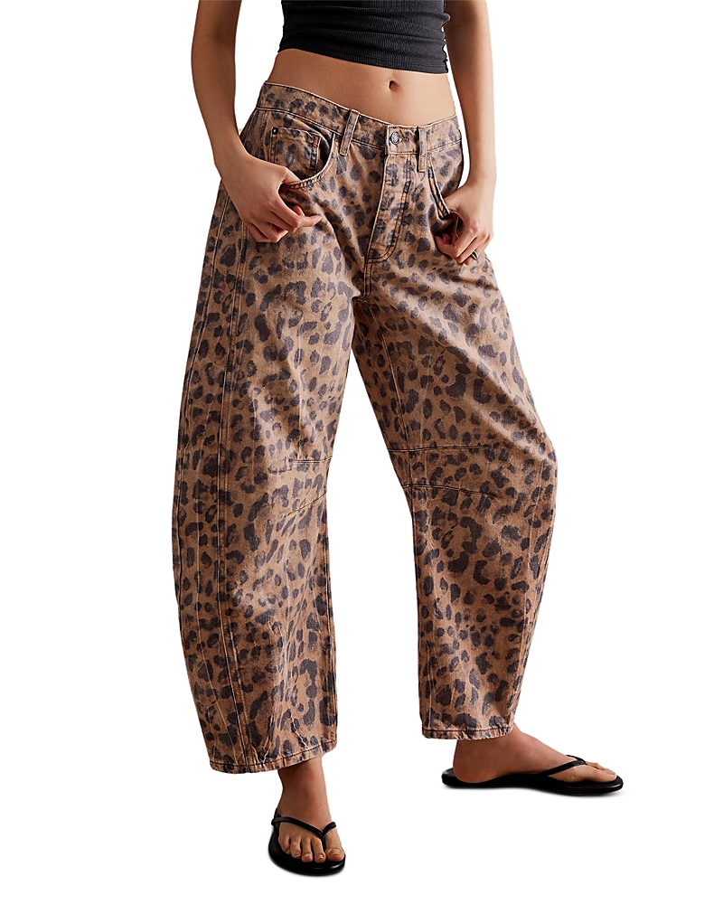 We The Free Good Luck Printed Barrel Leg Jeans in Brown Sugar