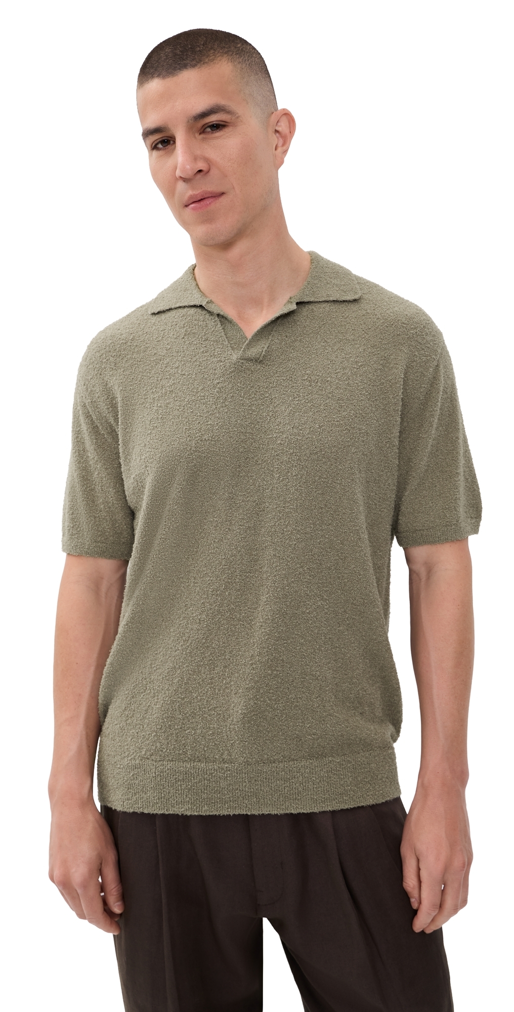 Boucle Knit Polo Pebble Green