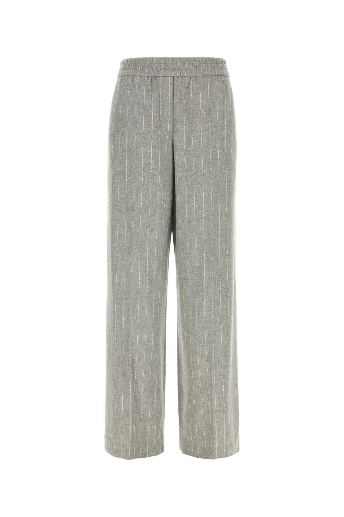 Pinstriped Wool-Blend Trousers — Gray