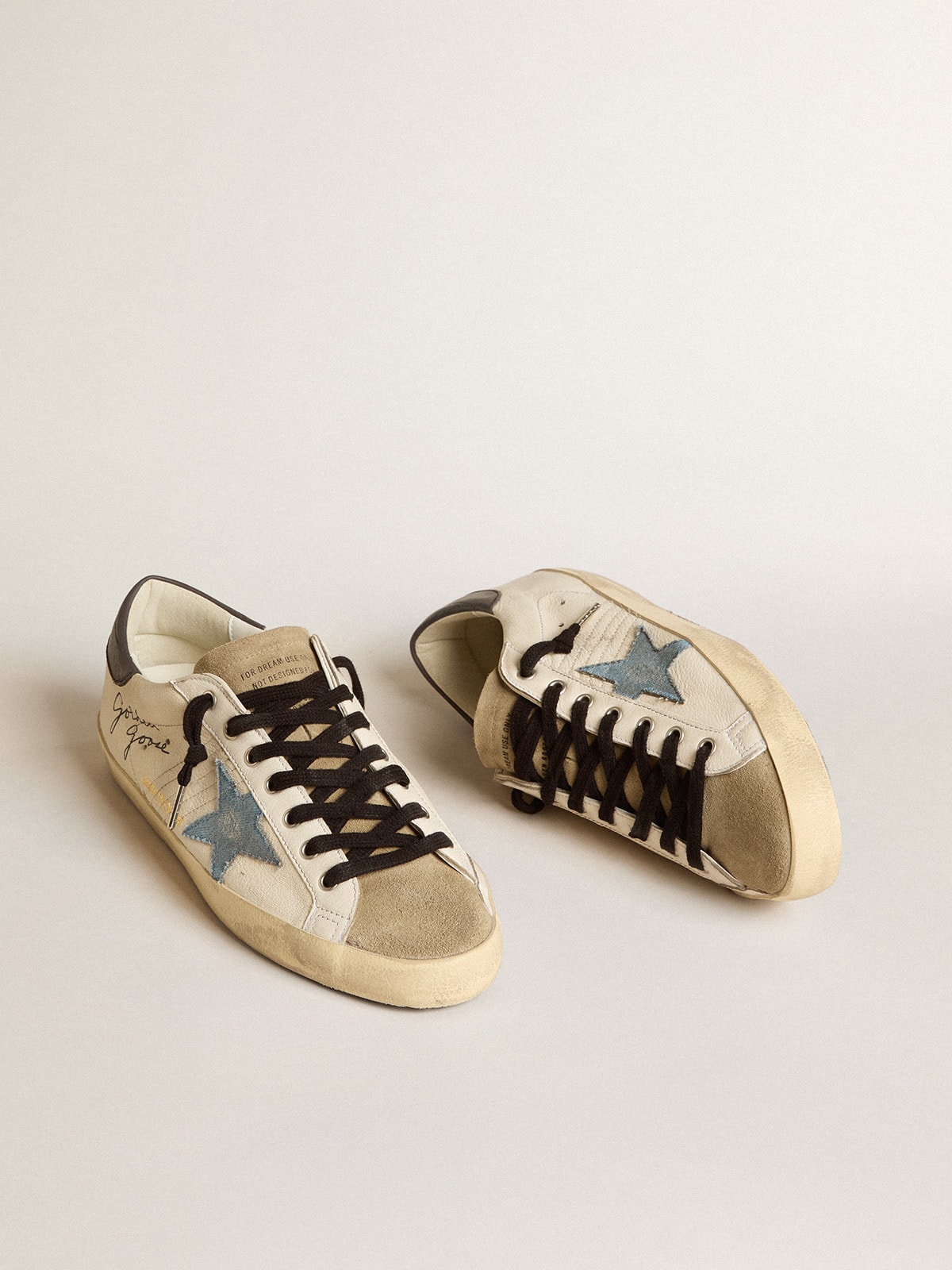 Golden Goose - Super-star In Nappa Leather With Light Blue Suede Star And Gray Leather Heel Tab, Man
