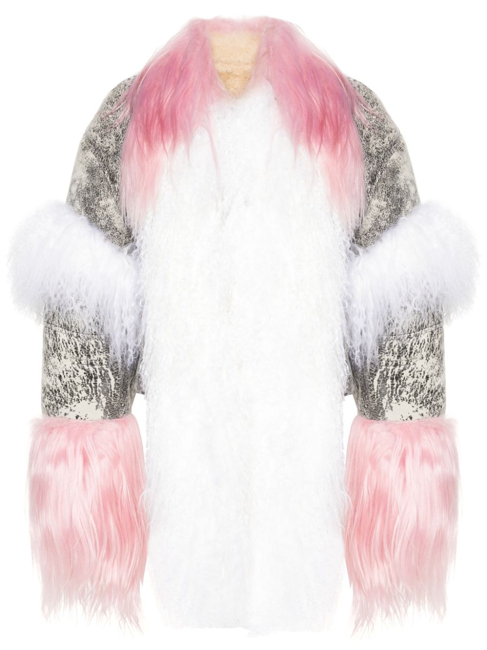 Shearling-inserts suede jacket - Grey