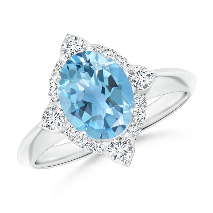 Angara 2.25 Carats Oval Swiss Blue Topaz Compass Ring with Diamond Halo in Platinum
