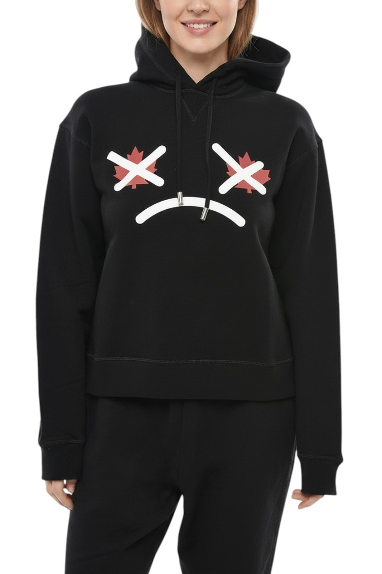 Black Graphic Hood Sweatshirt