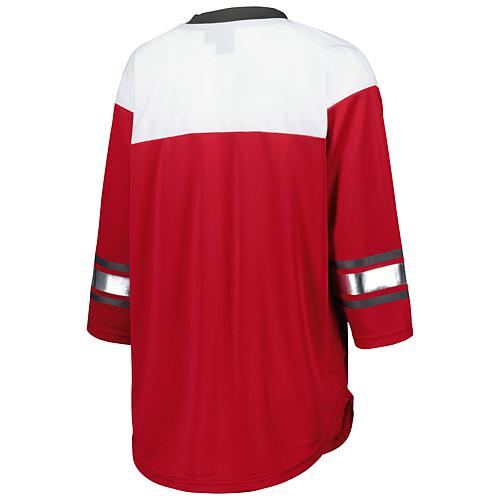Women's G-III 4Her by Carl Banks Red/White Tampa Bay Buccaneers Double Team 4-Sleeve Lace-Up T-Shi