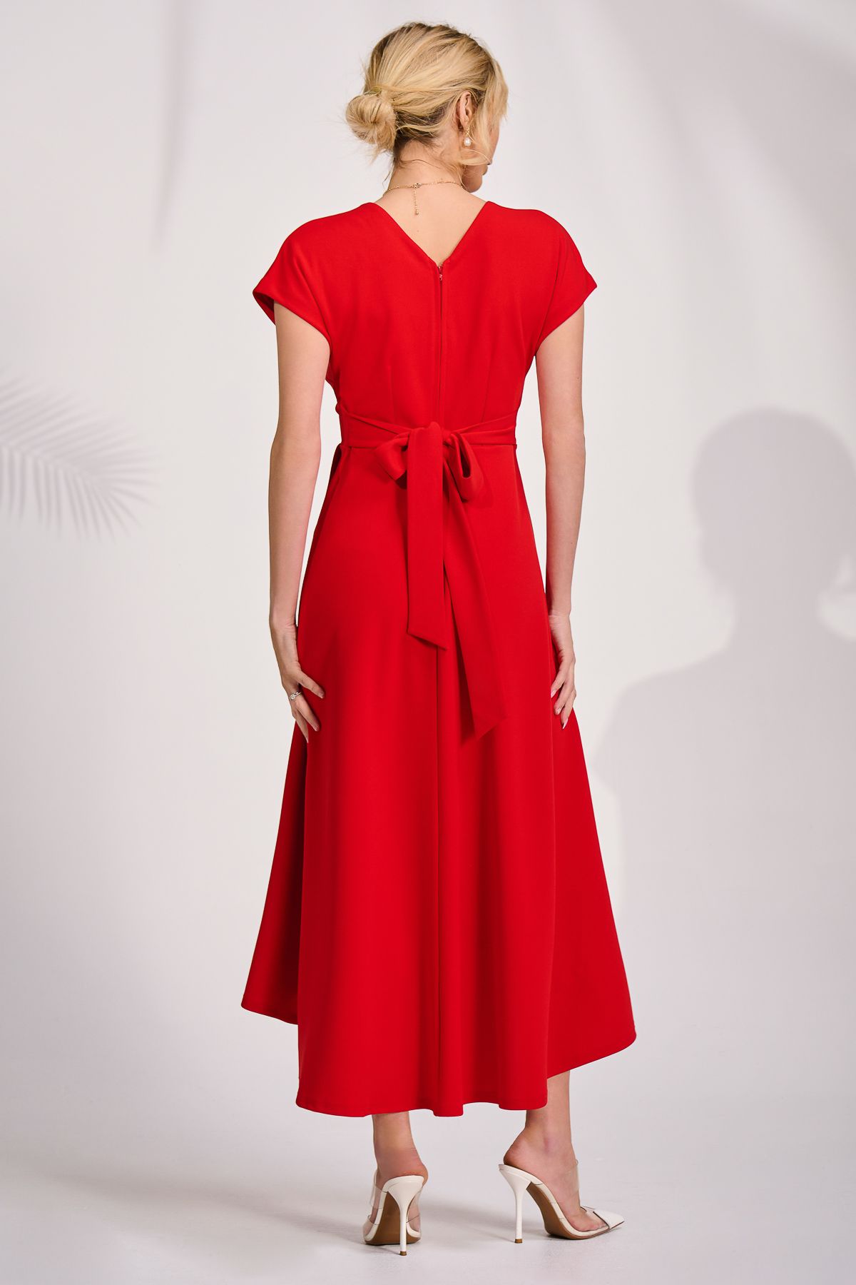 Jolie Moi Women's Scuba Dipped Hem Maxi Dress in Red