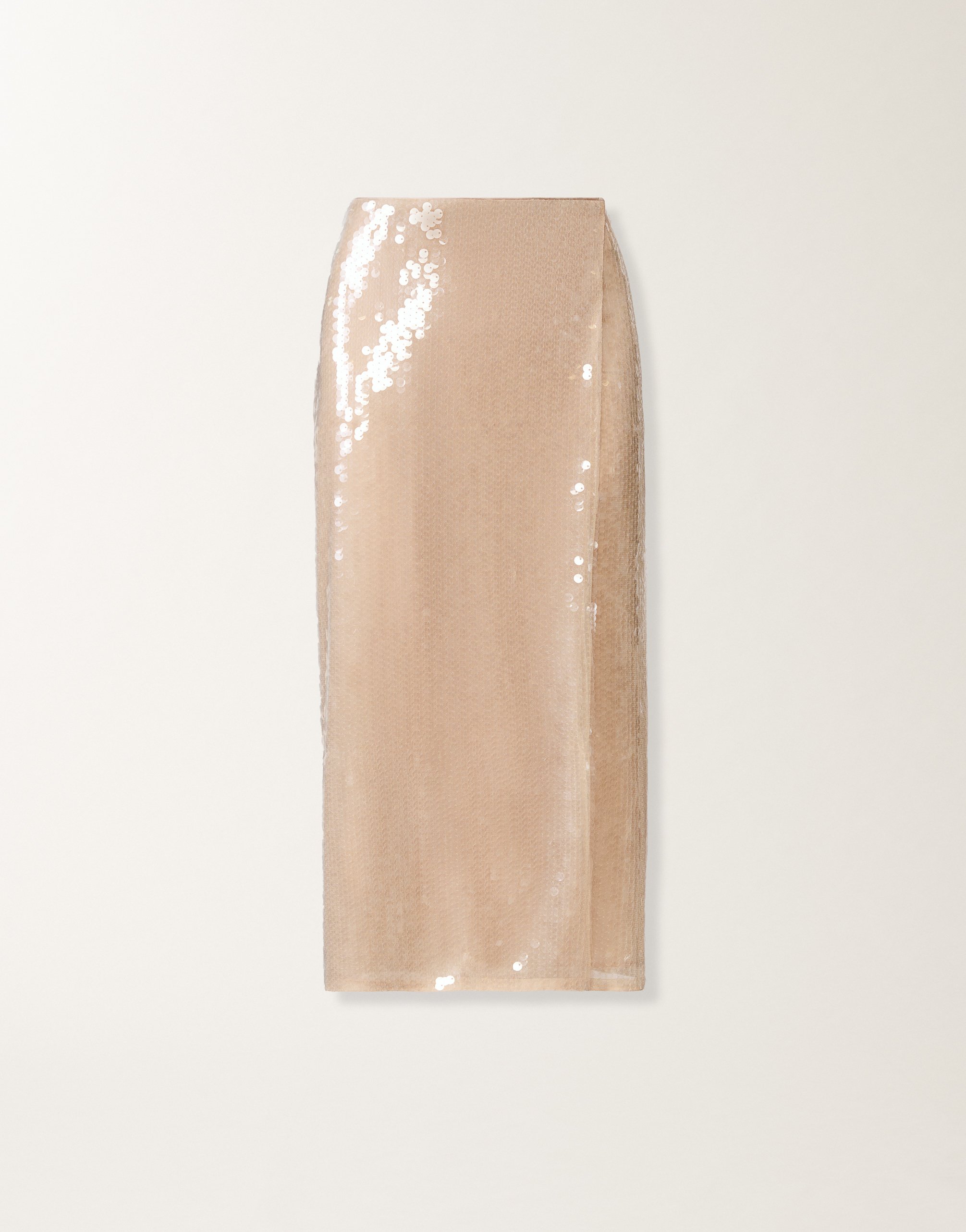 Pencil skirt with water-effect sequins, nude