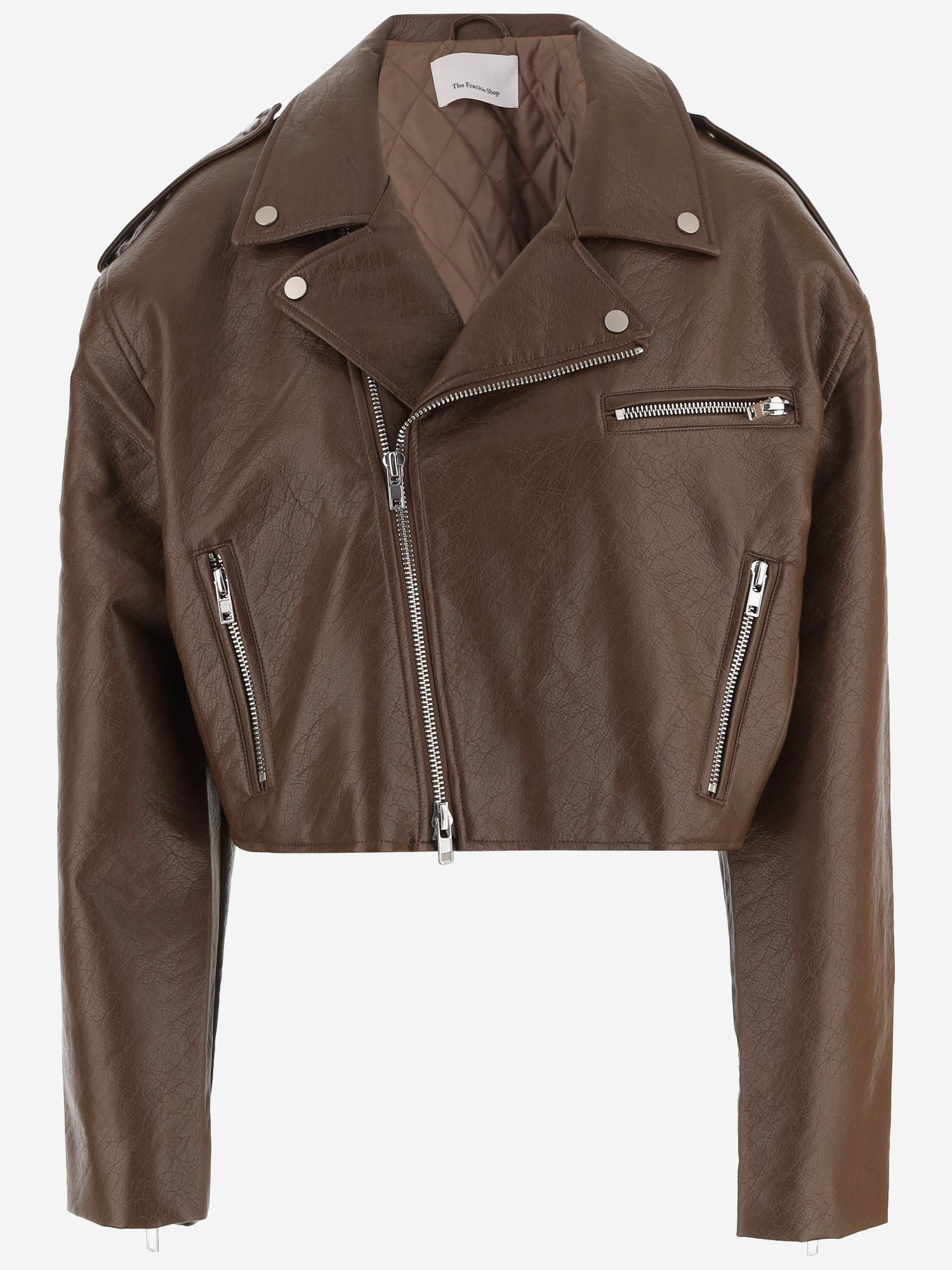 Cropped Leather Moto Jacket — Brown