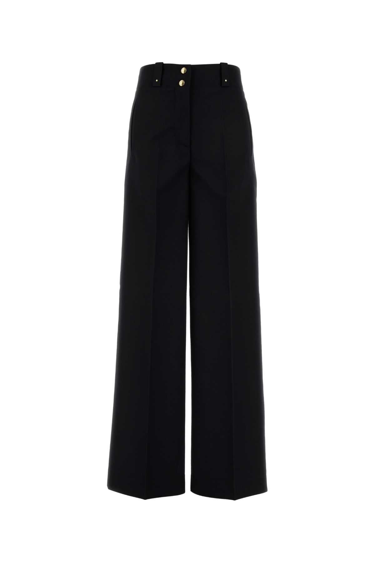 Wide-Leg Wool Blend Trousers — Black