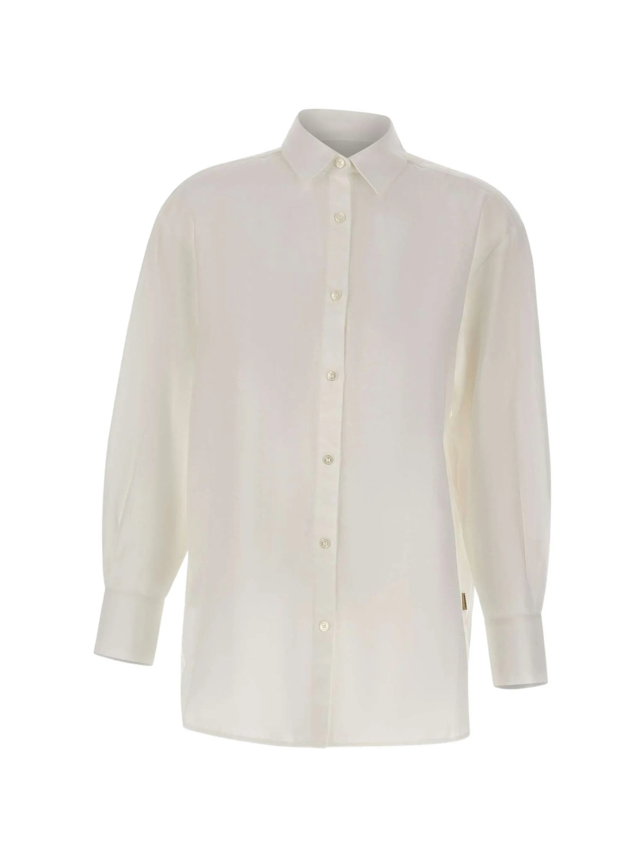 Women's Linen Boyfriend-Fit Button-Front Shirt with Long Sleeves