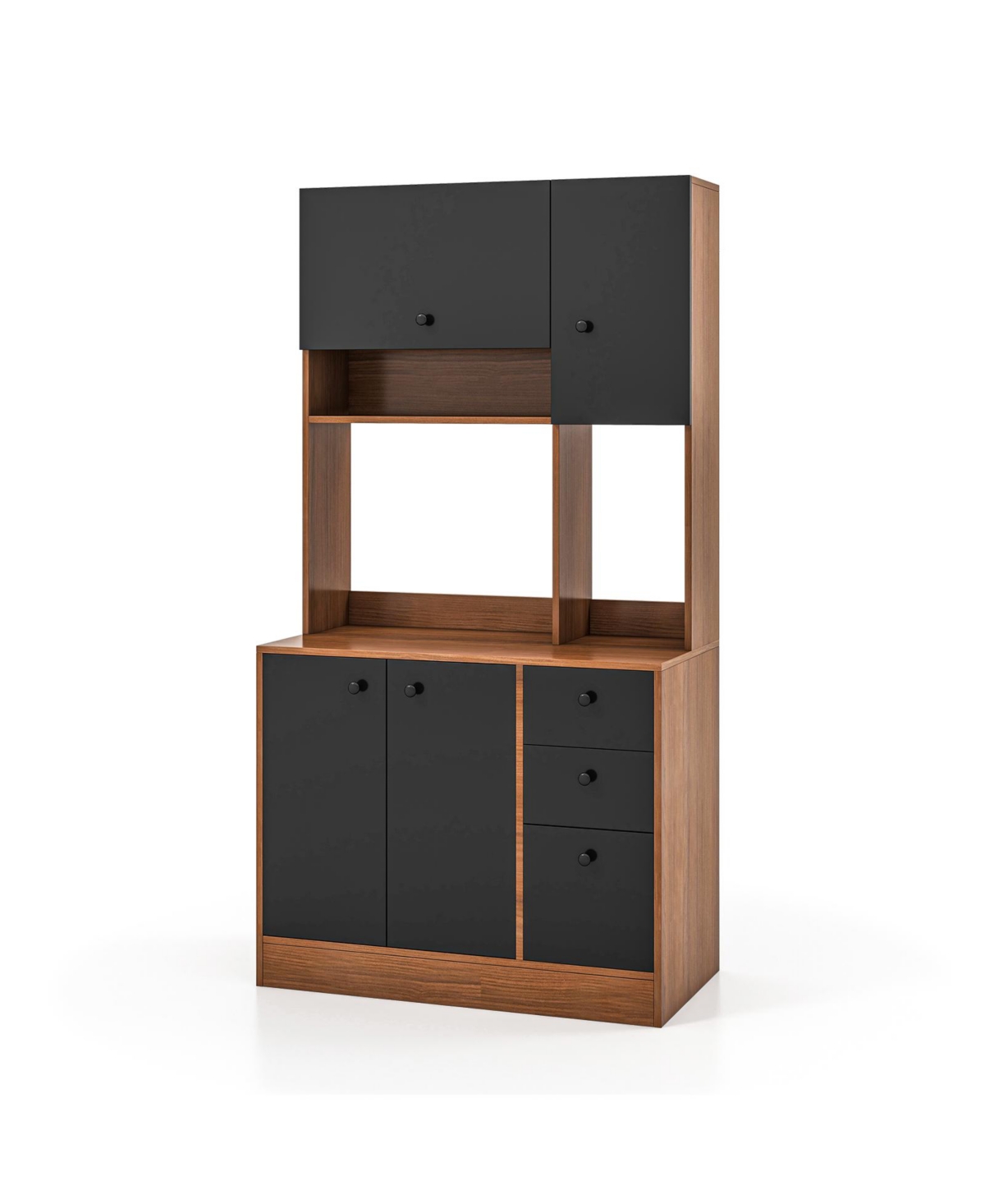 Kitchen Pantry with 3 Storage Cabinets and 3 Deep Drawers – Stylish and Functional Storage for Your Kitchen - Walnut