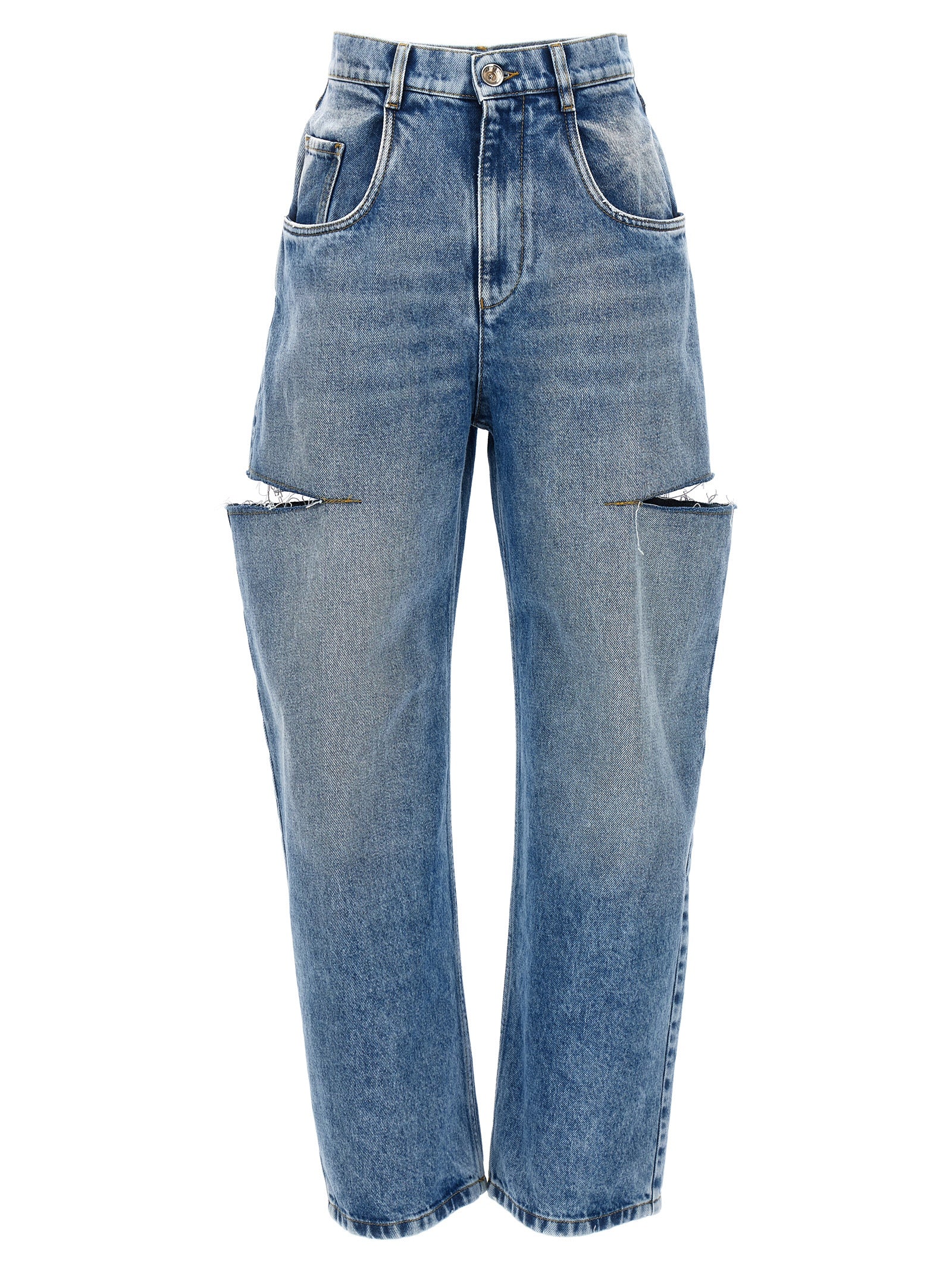 Cut-Out Straight-Leg Jeans — Blue