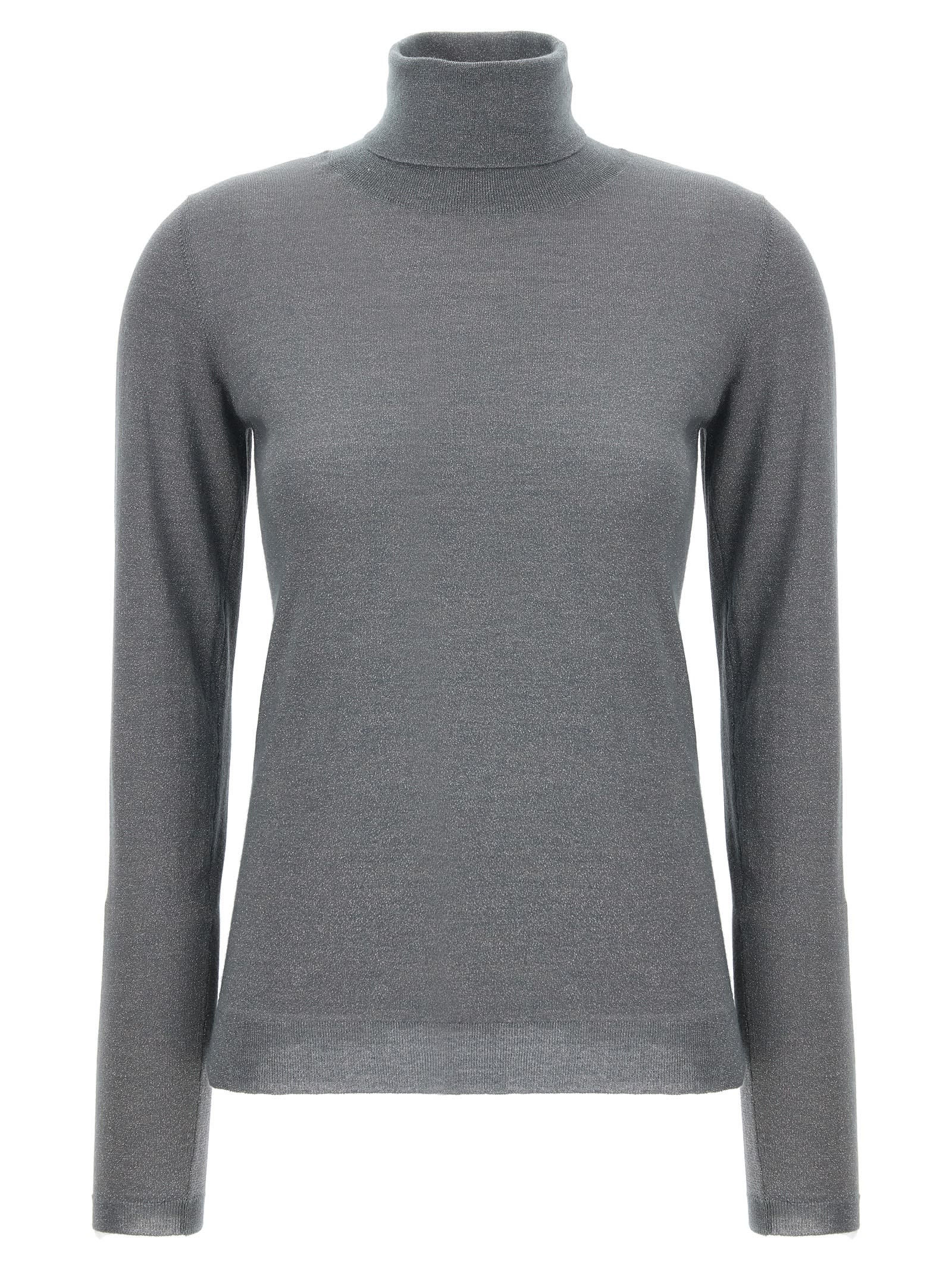 -Lurex Turtleneck Maglioni Grigio-Donna