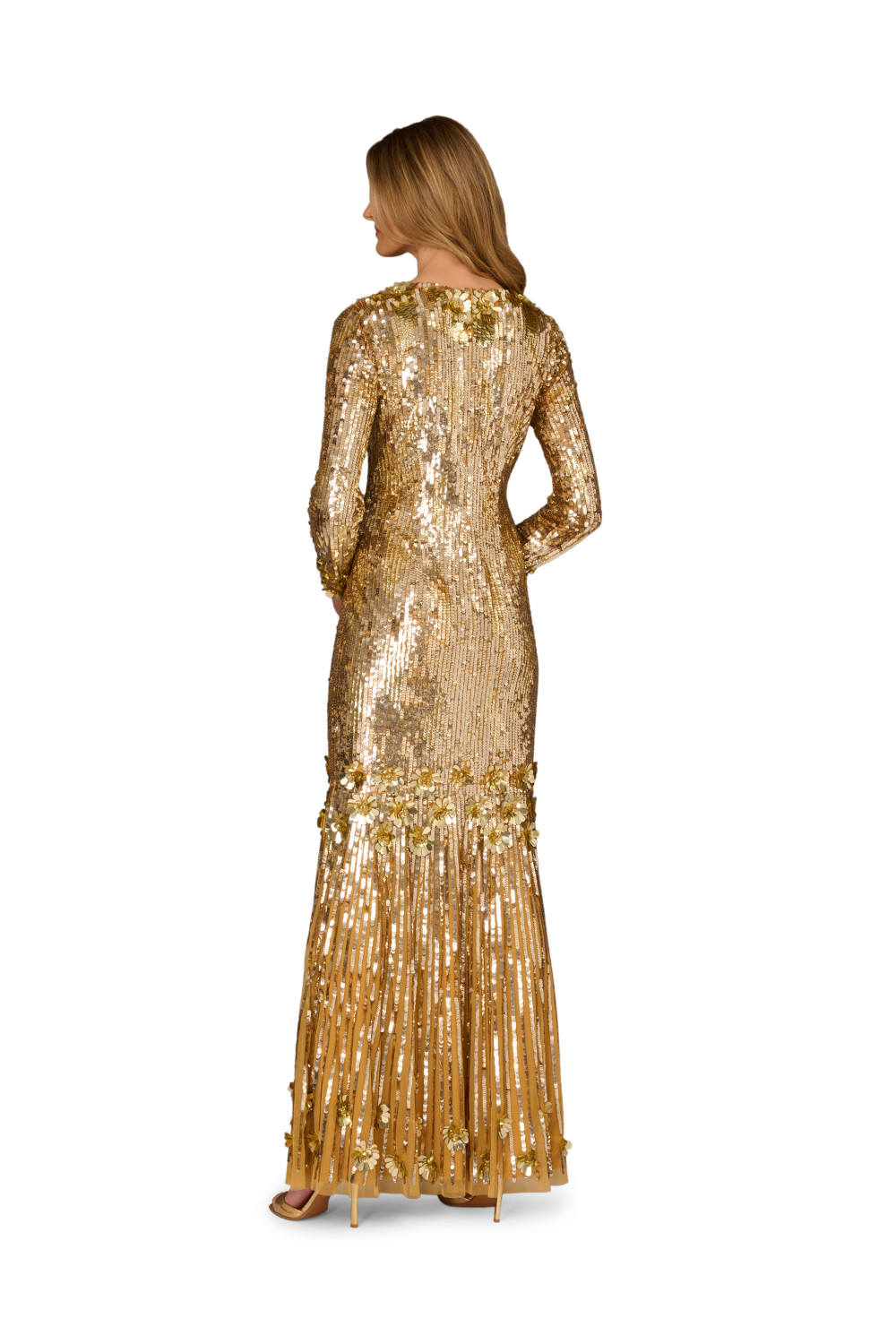 Adrianna Papell Womens Aidan Beaded Mesh Long Dress - Gold