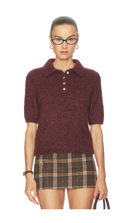 W. Cashmere Luna Polo Short Sleeve Pullover in Burgundy. - XS also in L, M
