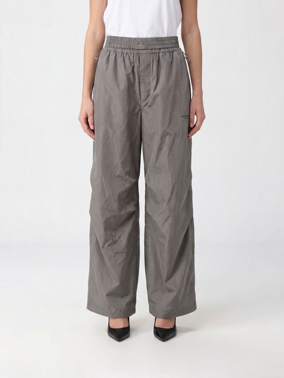 High-Waisted Wide-Leg Trousers in Grey Technical Fabric