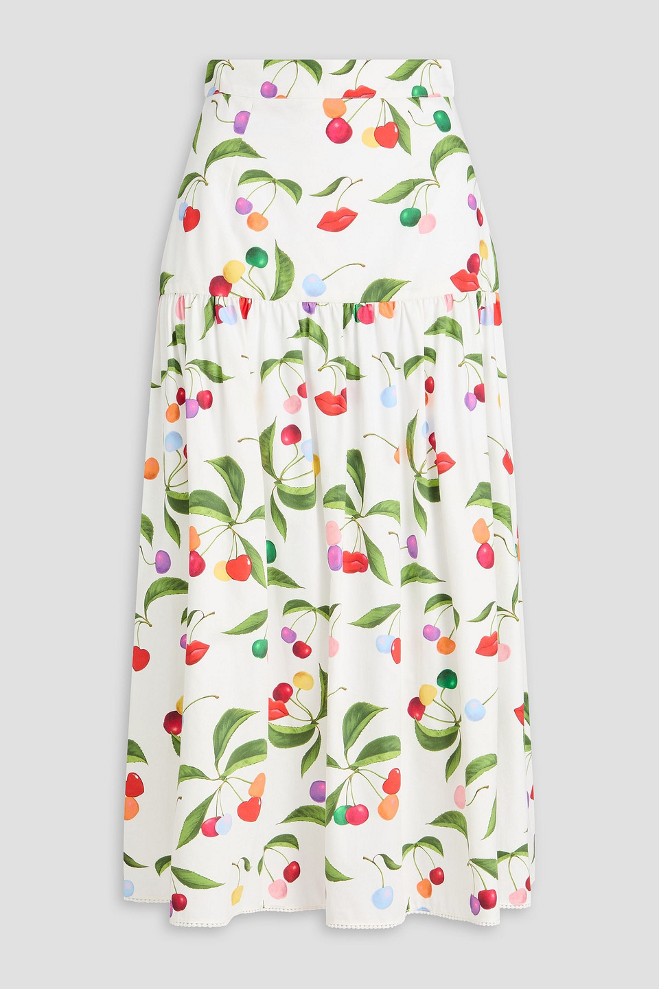 June tiered printed cotton-poplin midi skirt - White - UK 6