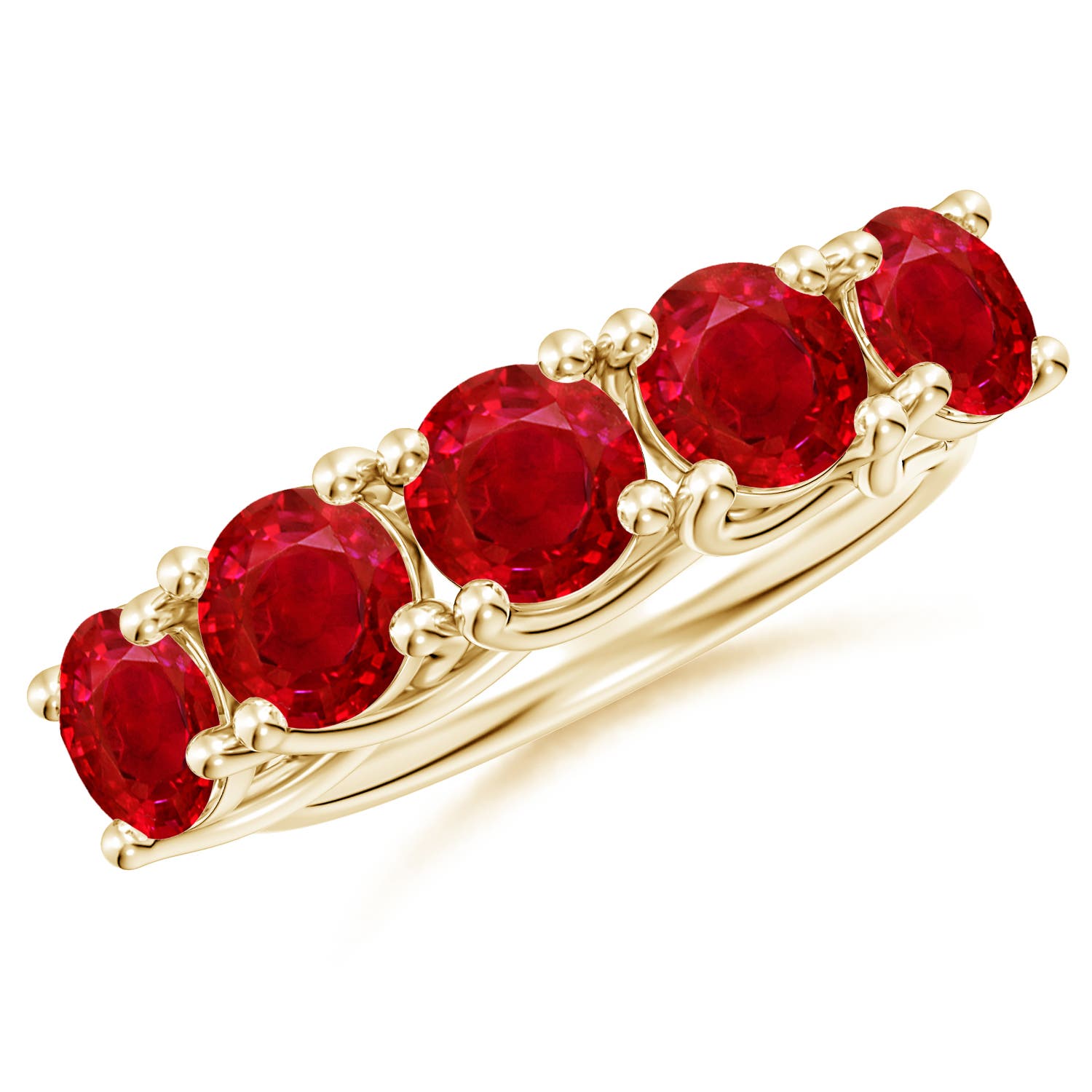 Angara 3.75 Carats Half Eternity Five Stone Ruby Wedding Band in 14K Yellow Gold