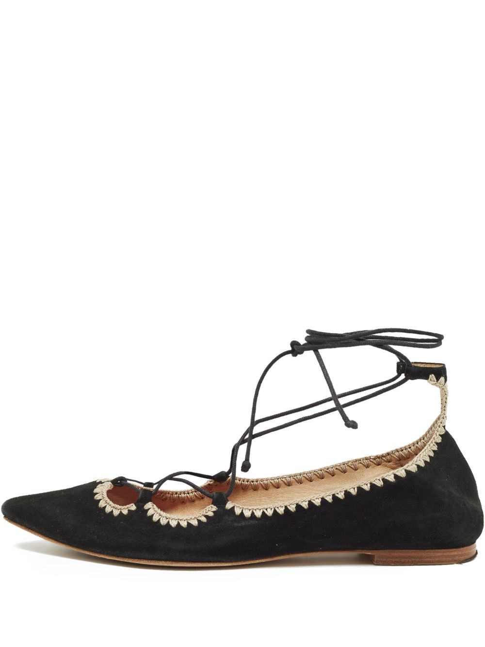 Lace-up pointed ballet flats - Black