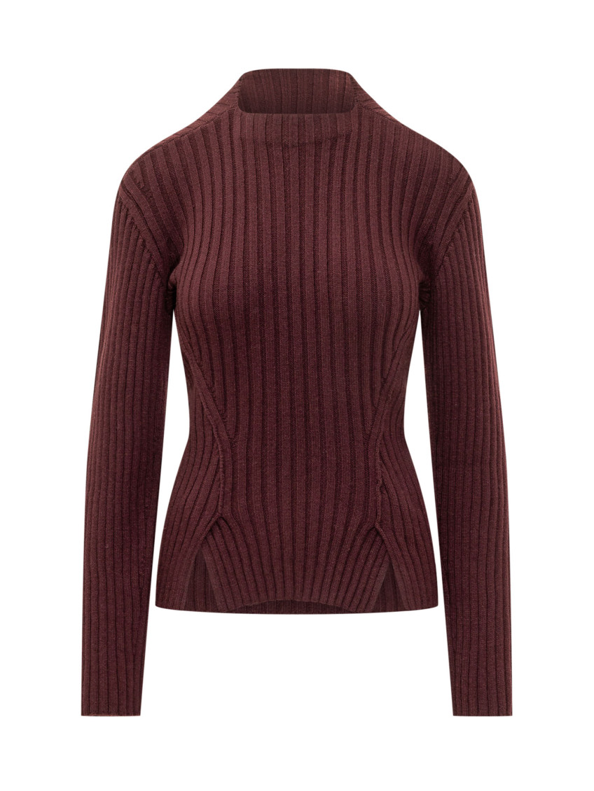 Brown Knitted Mock Collar Sweater