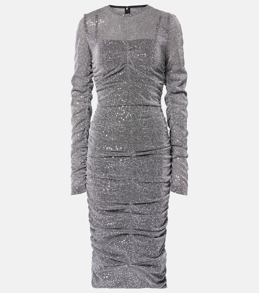 Sequined ruched midi dress