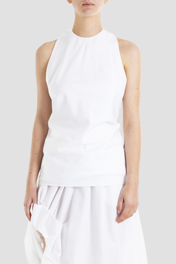 Fitted Cotton Poplin Tank Top — White