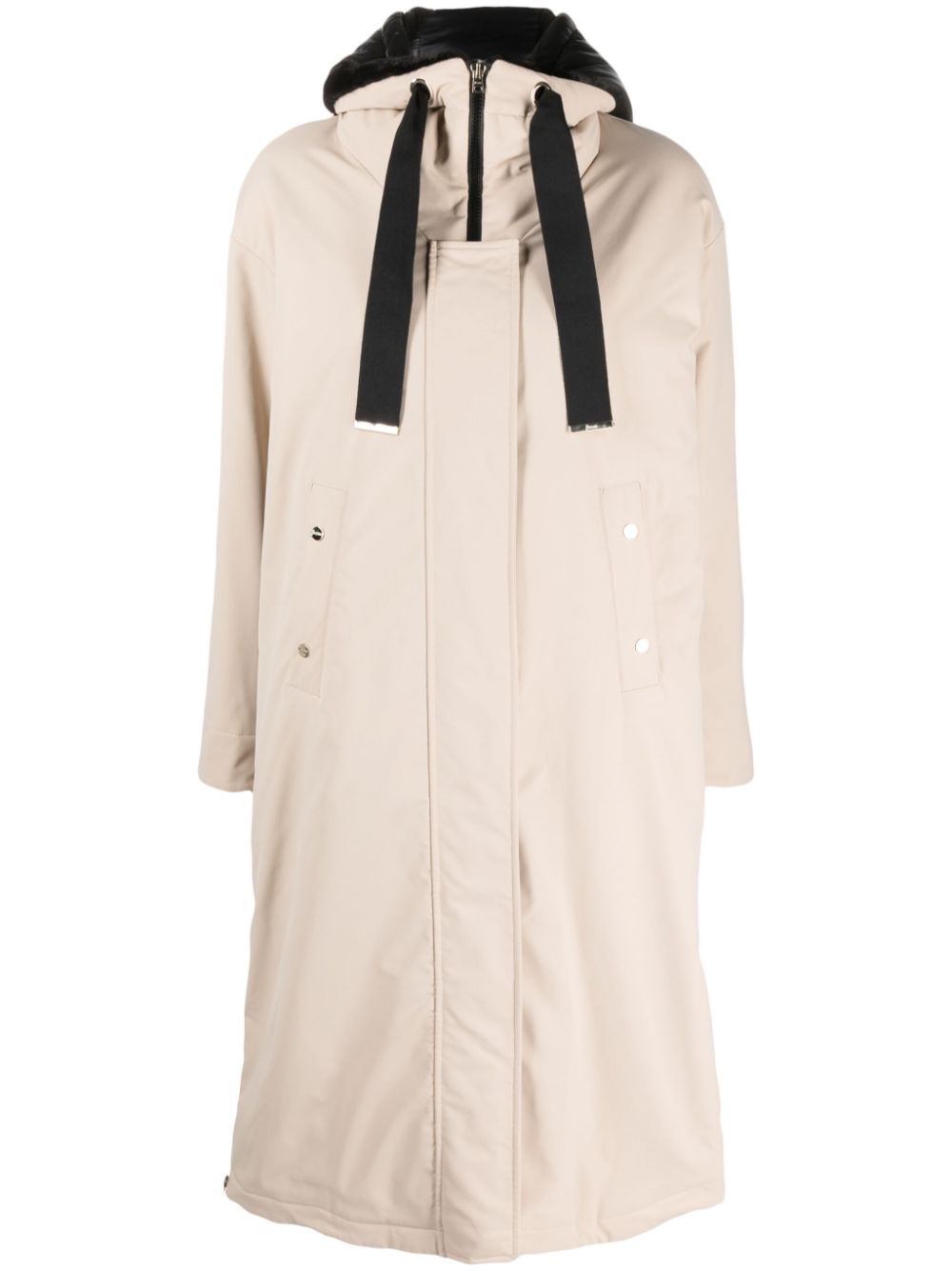Padded drawstring-hooded coat - Neutrals