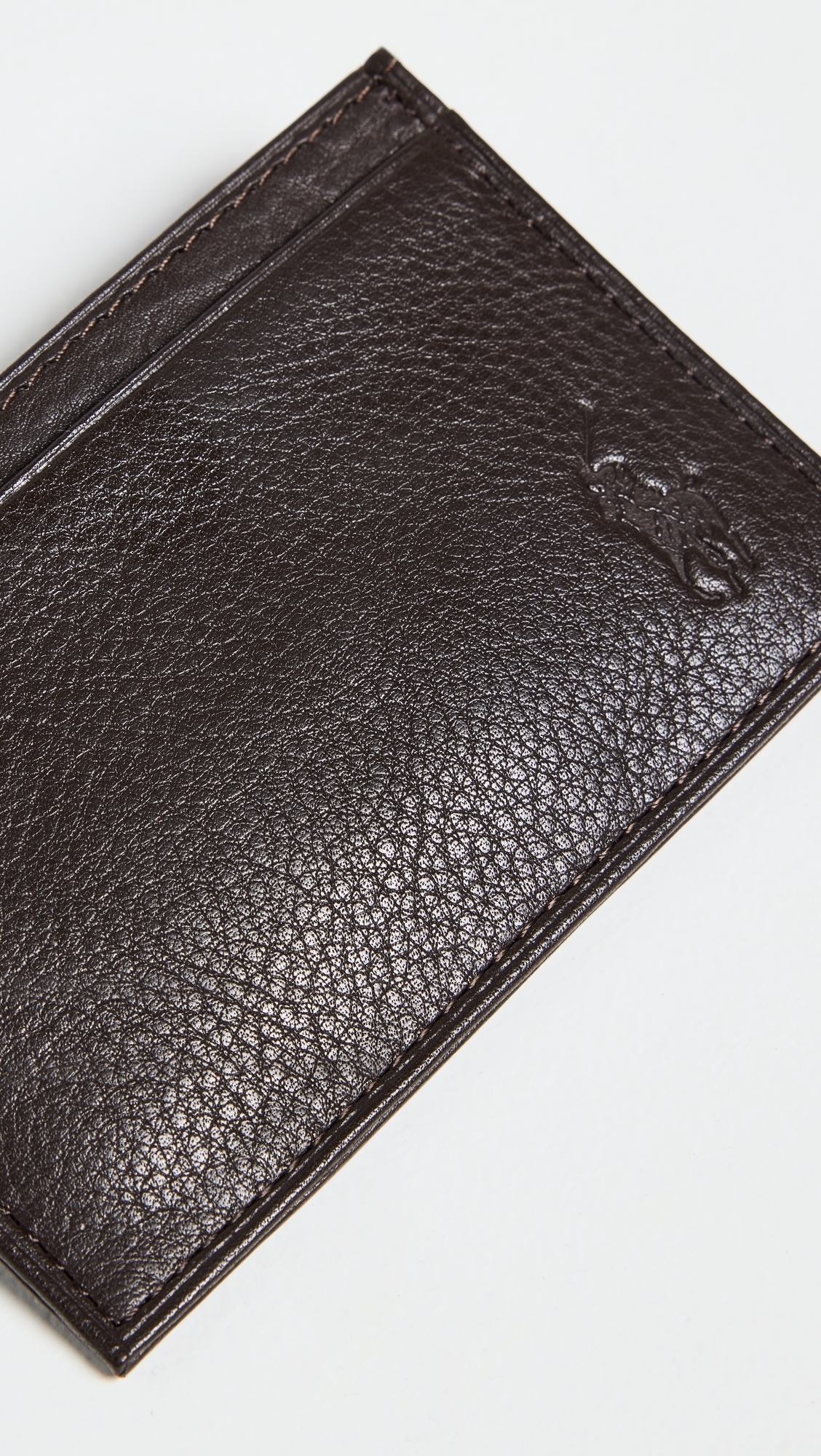 Pebbled Leather Slim Card Case Brown One Size