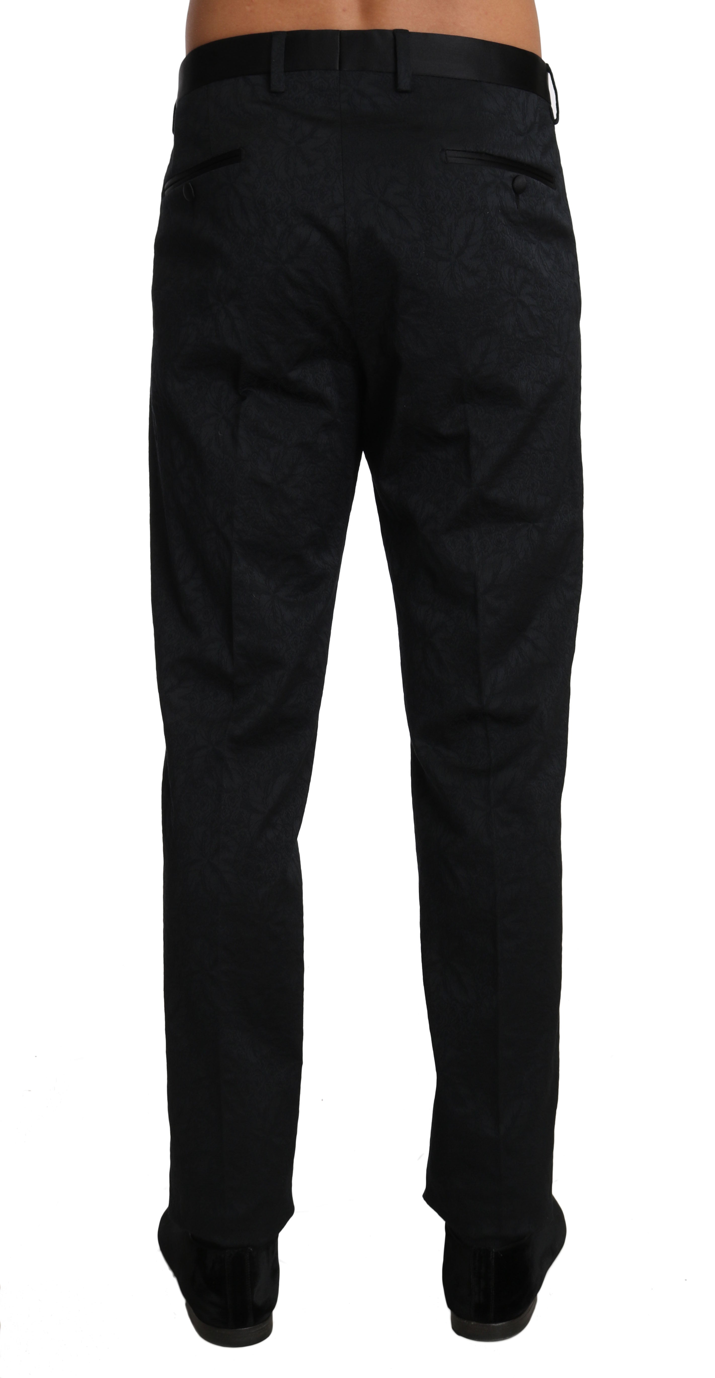 Cotton Brocade Floral Trousers — Black