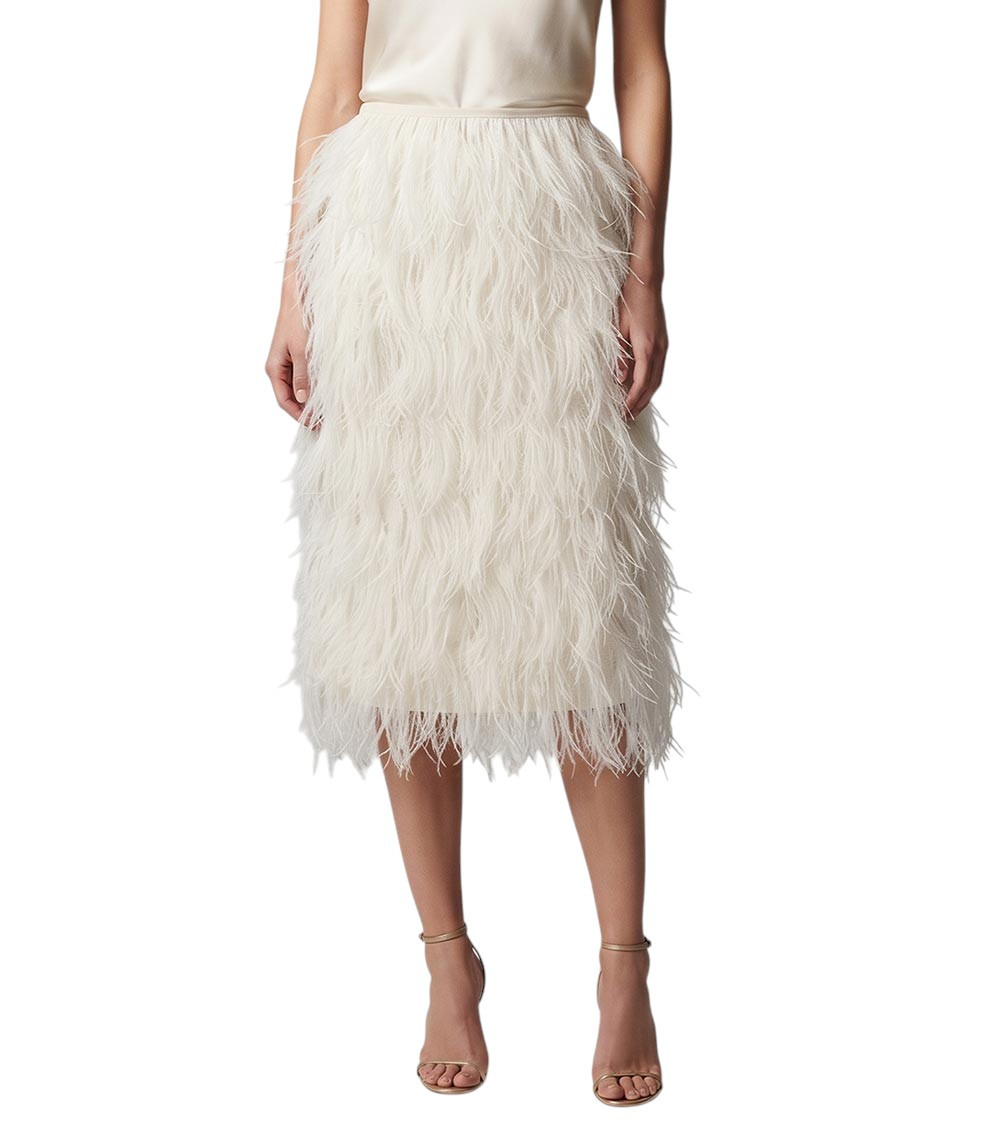 White Embellished Midi Skirt