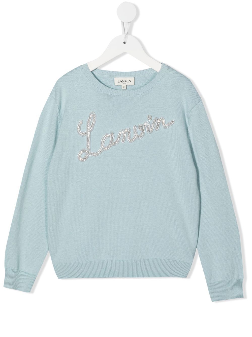 Rhinestone-logo crew-neck jumper - Blue