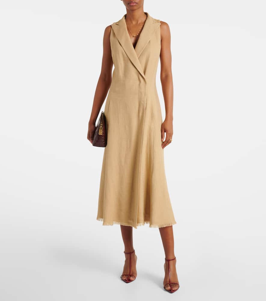 Silk and linen midi dress