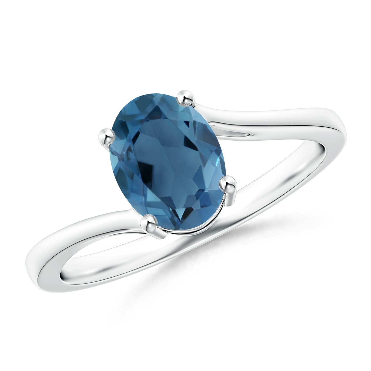 Angara 1.5 Carats Prong Set Oval London Blue Topaz Solitaire Bypass Ring in Platinum