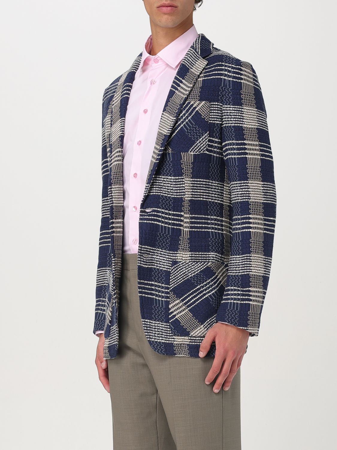 Check-pattern knit blazer - Blue