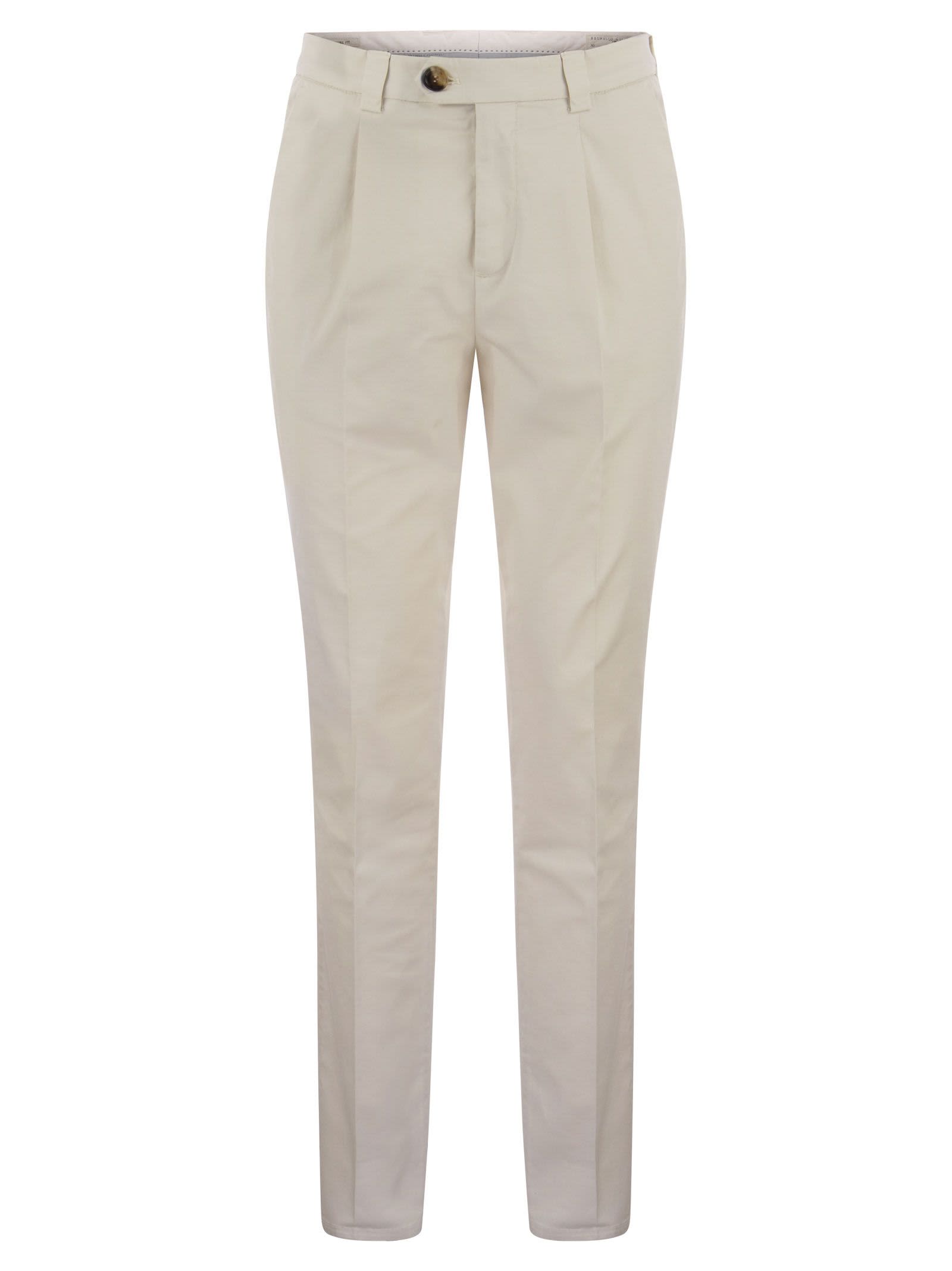 Garment-dyed Leisure Fit Trousers In American Pima Comfort Cotton With Pleats