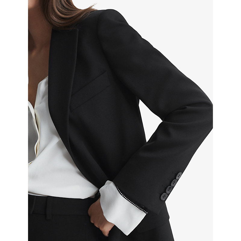 Womens Black Alia Notched-lapel Oversized Wool-blend Blazer 12