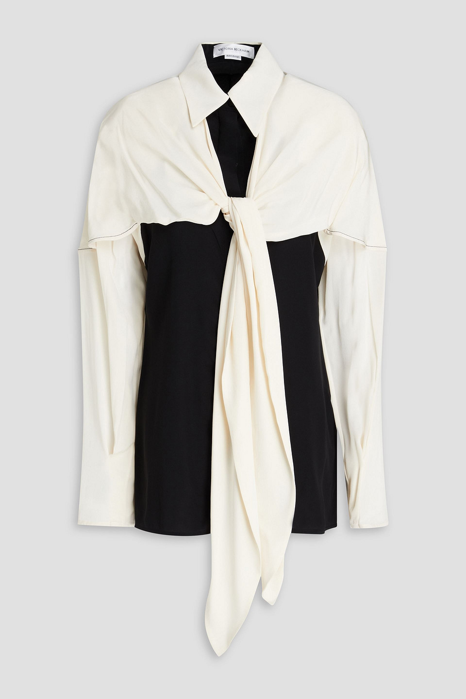 Cape-effect two-tone silk-crepe shirt