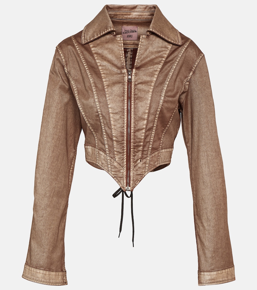 X KNWLS cropped denim corset jacket