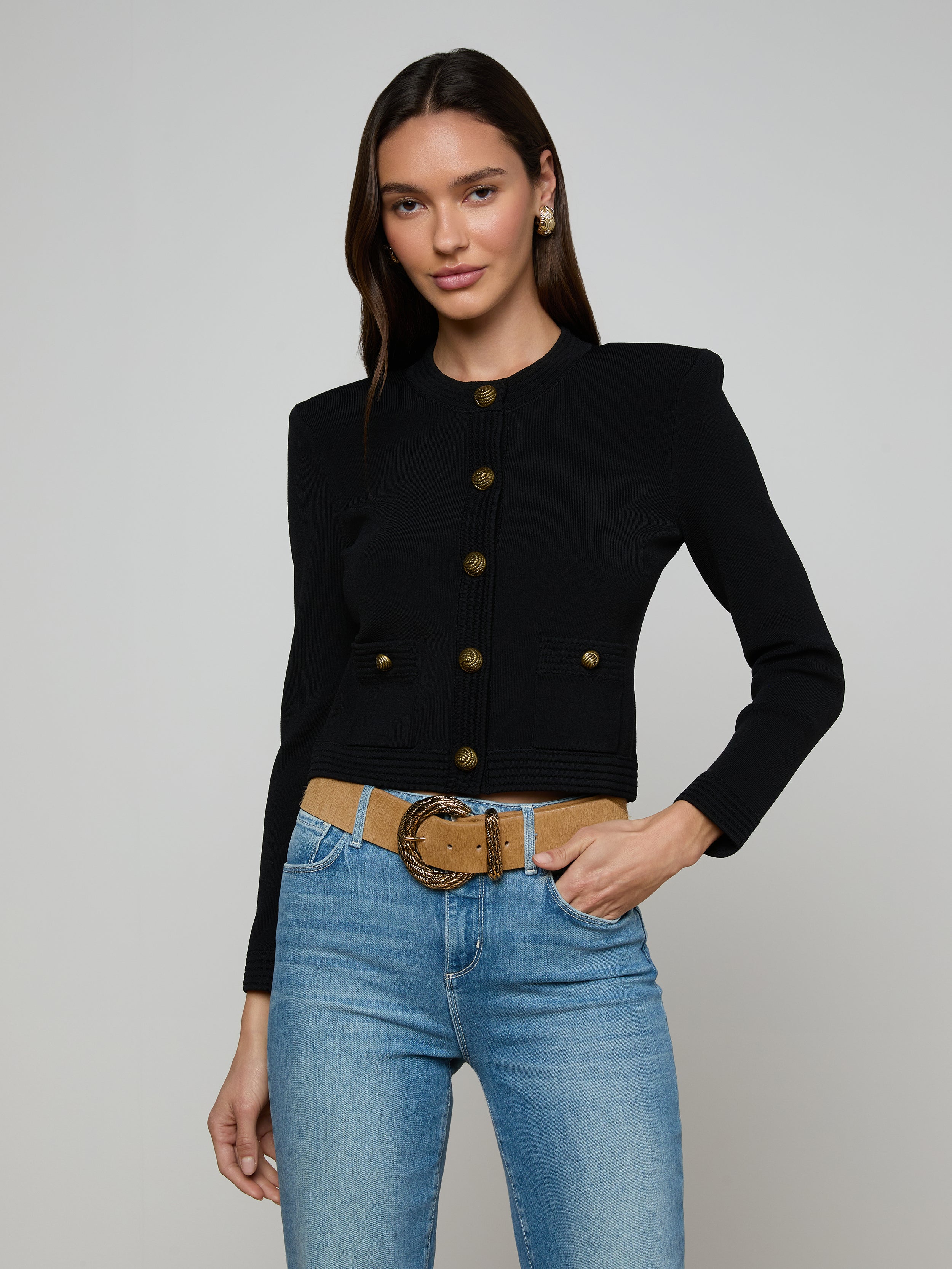 Patsy Cropped Cardigan In Black/gold