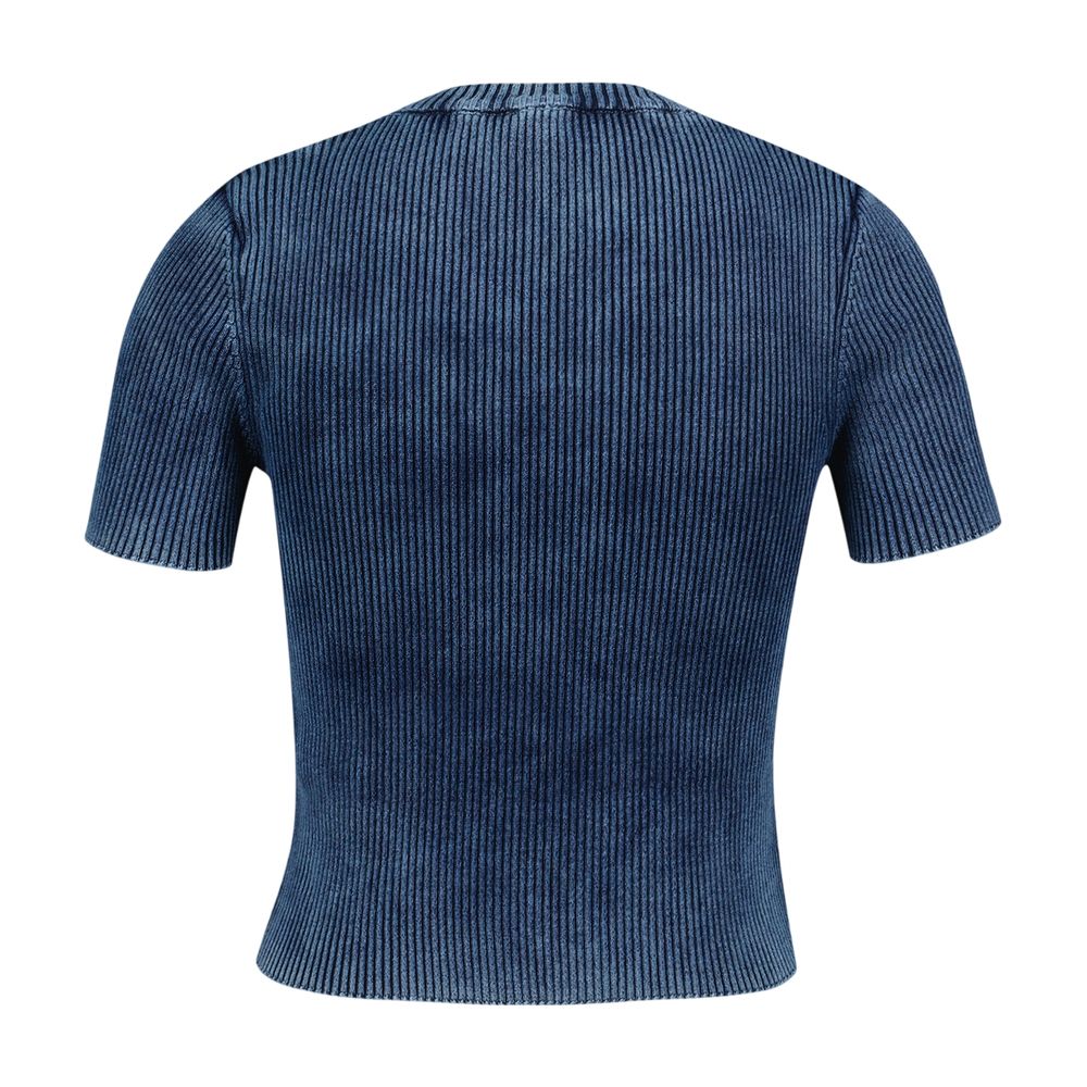 Ribbed Cotton T-shirt — Blue