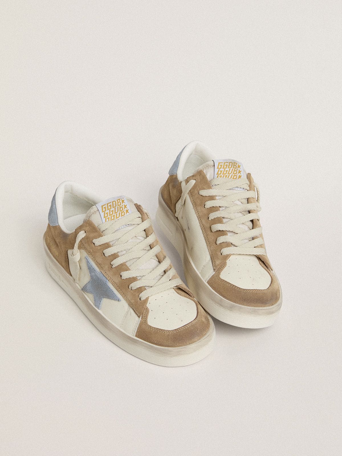 Golden Goose - Stardan Ltd In White Leather And Tobacco Suede With Light Blue Suede Star And Heel Tab, Woman