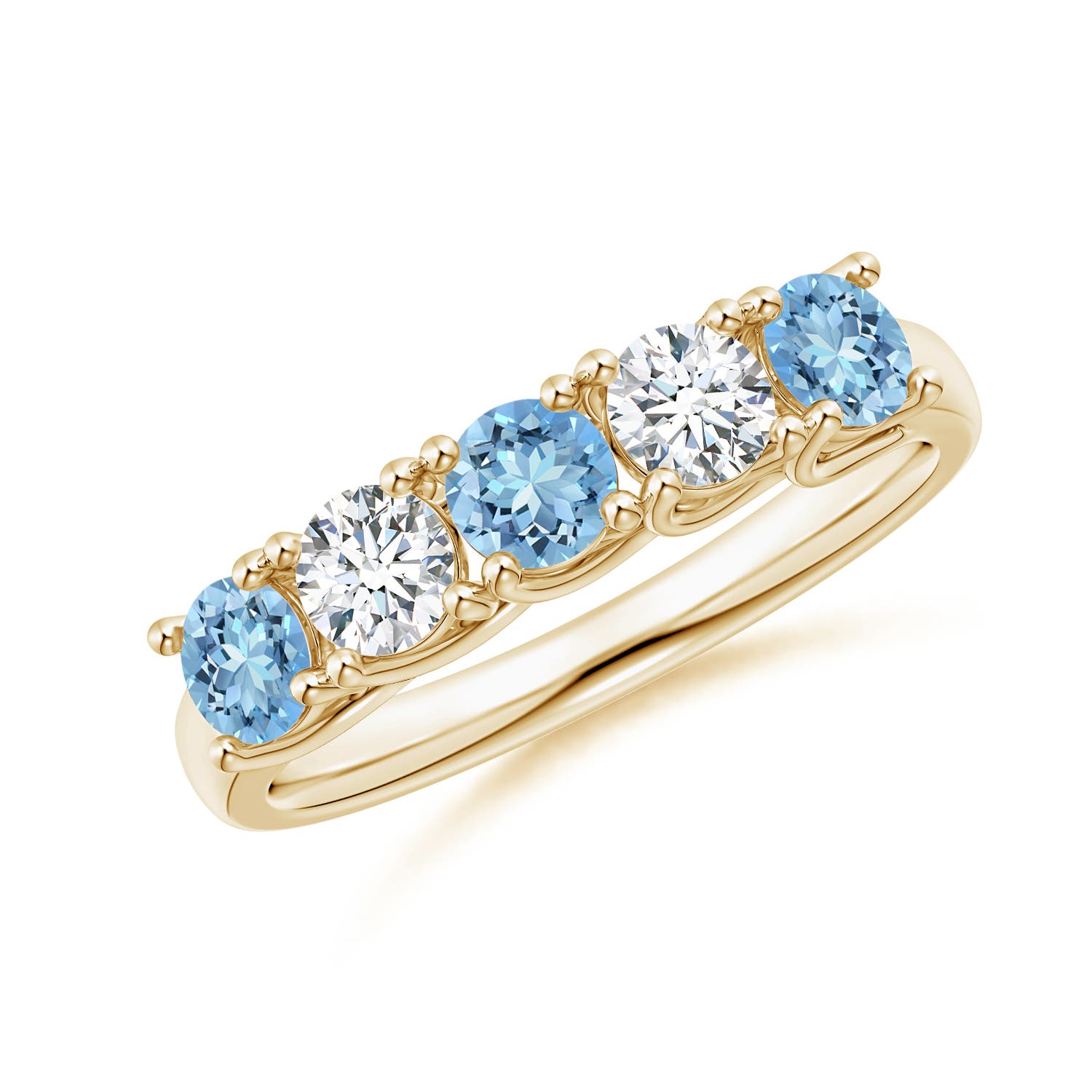 Angara 0.54 Carat Half Eternity Five Stone Aquamarine and Diamond Wedding Ring in 18K Yellow Gold