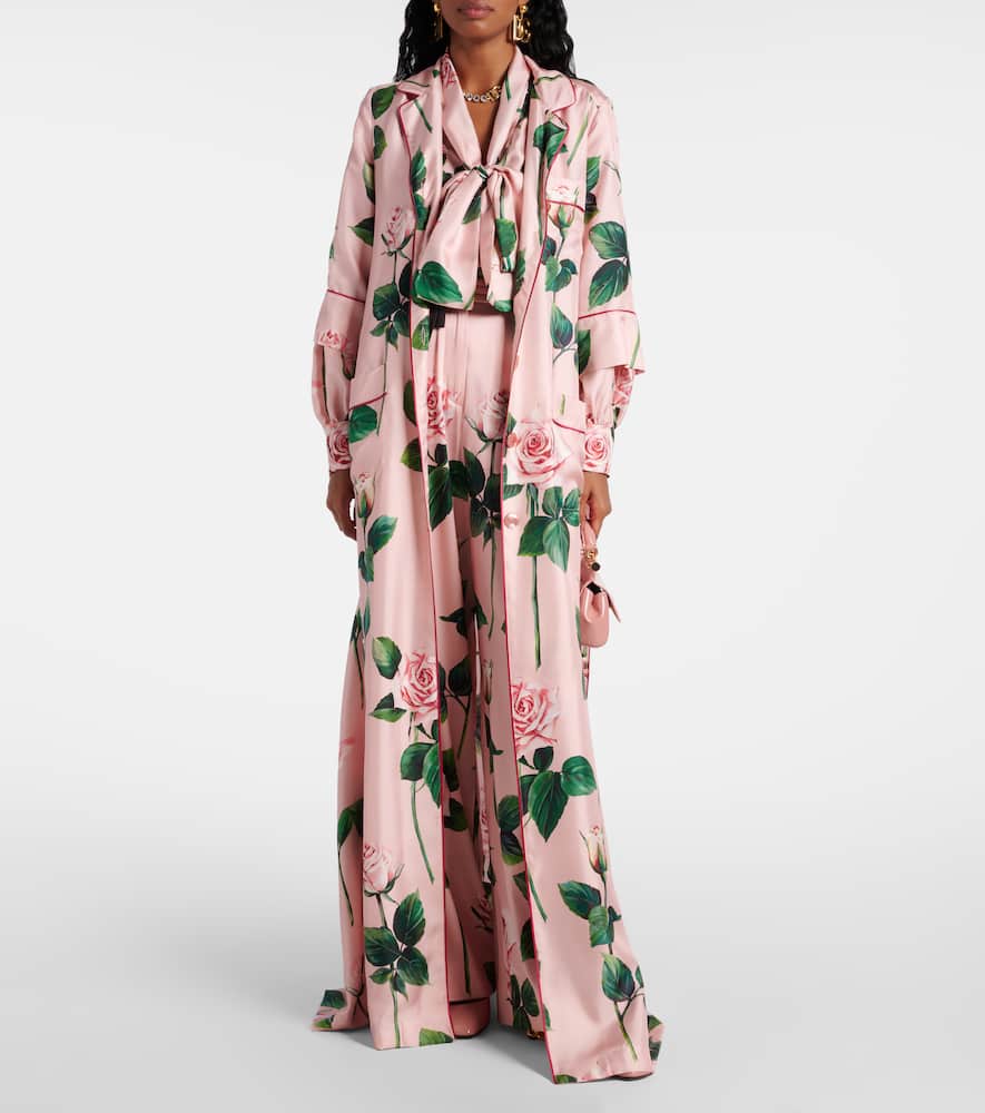 Floral belted silk satin maxi dress