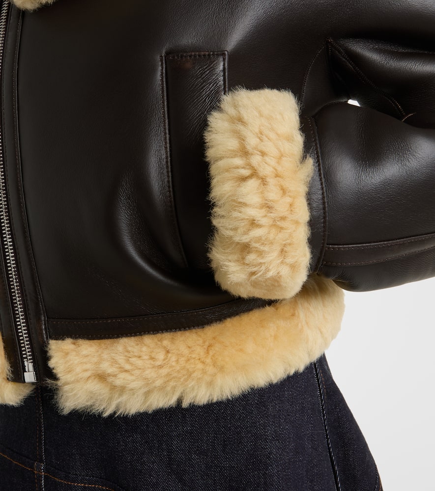 Aviatore cropped shearling-trimmed leather jacket