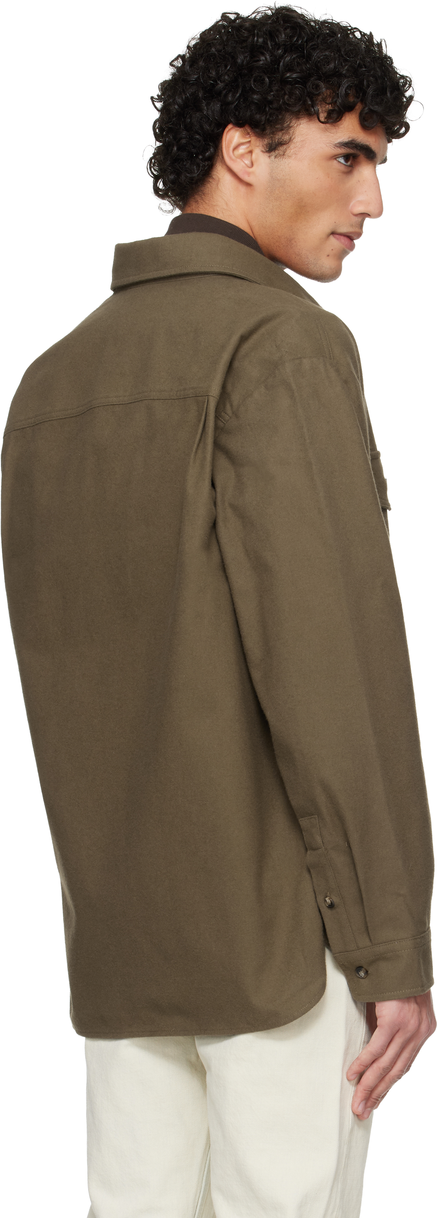 Khaki Solid-Color Cotton Overshirt