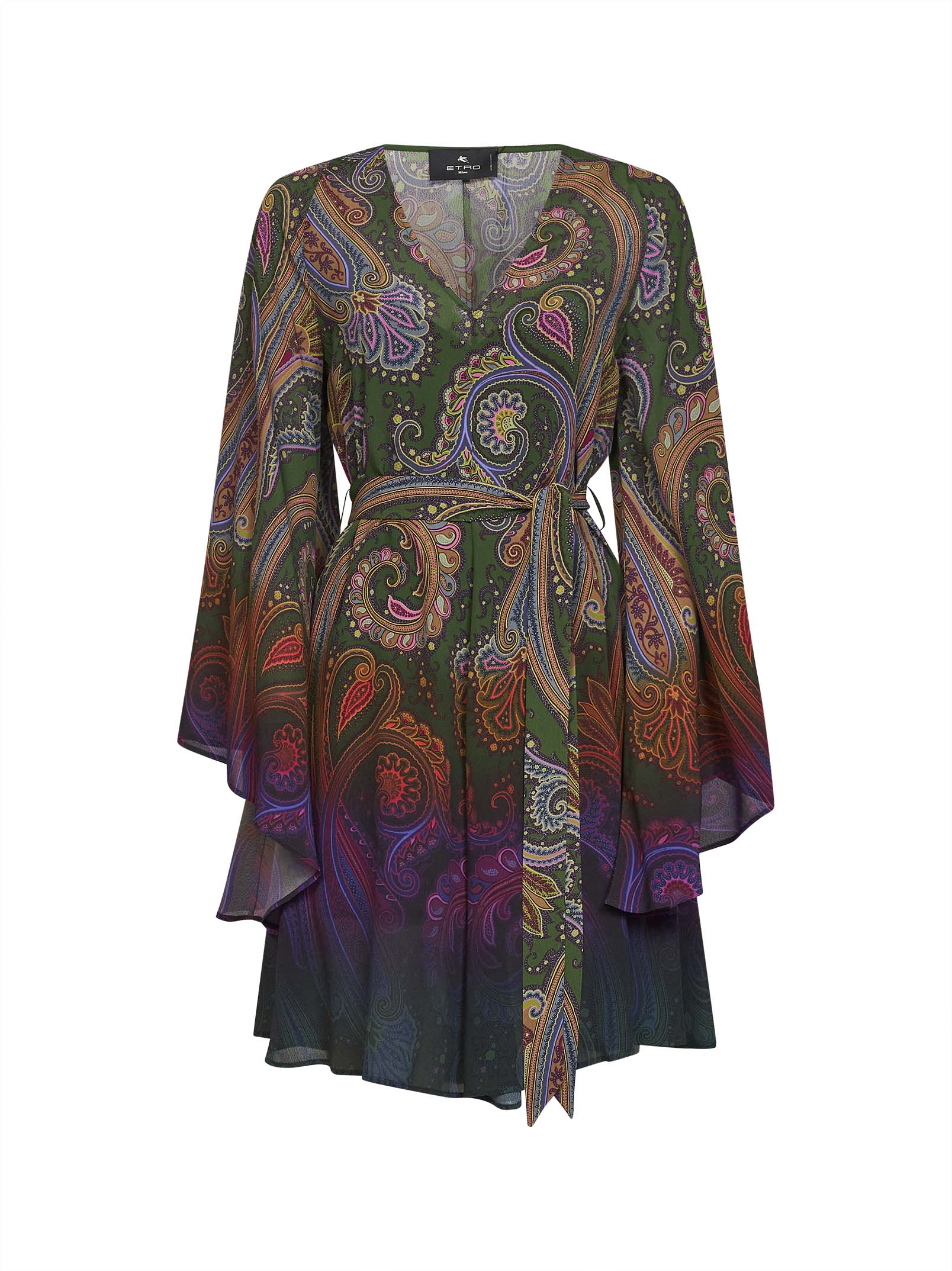 Paisley Print Crêpe de Chine Mini Dress — Multicolor